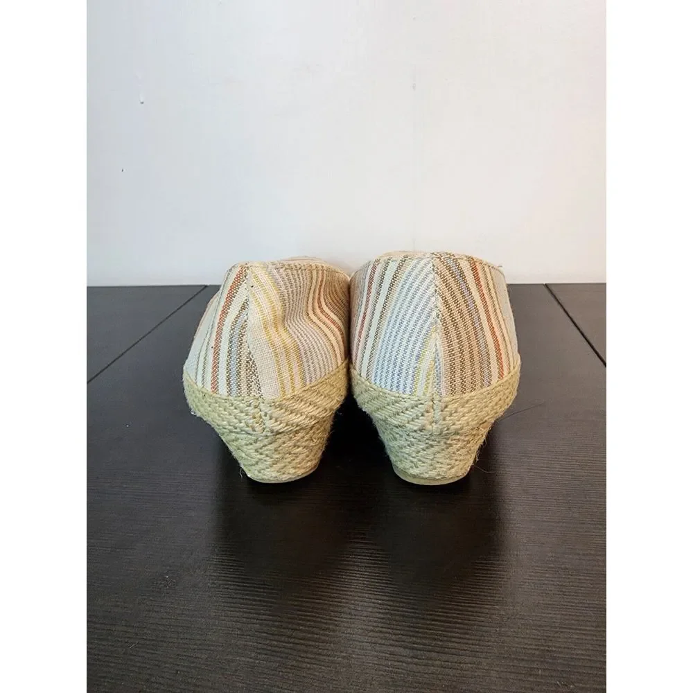 American Eagle Womens Ella Striped Shoes Wedge Sandals Heels 8.5 M‎ 1.5 In Heel